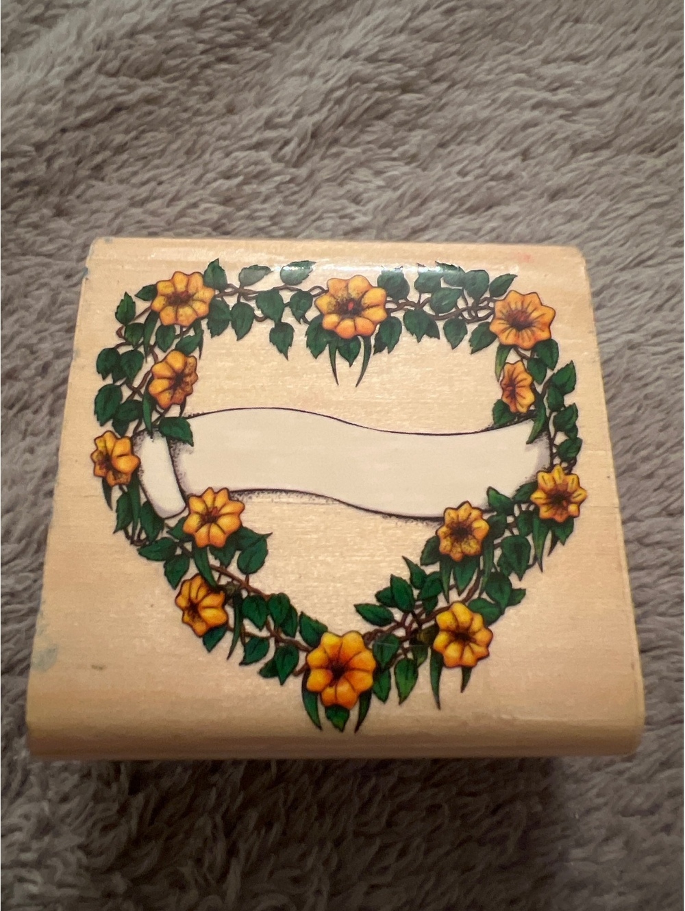 1997 Vintage Floral Heart Rubber Stamp by Sky Kids Inc.